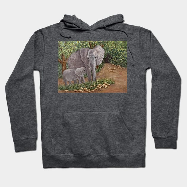 Elephant and Calf Hoodie by KarenZukArt